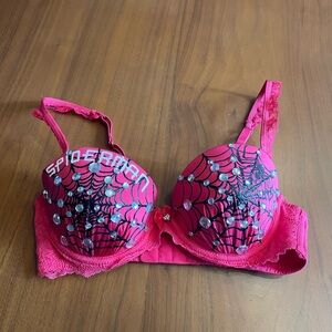 Handmade Spider-Man red rhinestone gem bra